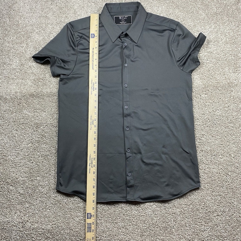 NEW BYLT Premium Basics Mens Large Executive Fit Gray Stretch SS Button Up NWT - Picture 7 of 8